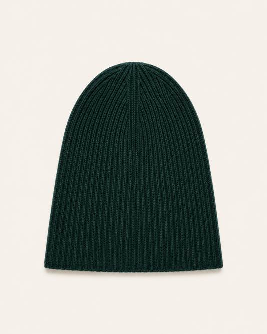 Berretto Cashmi in cashmere verde scuro senza risvolto, vista frontale