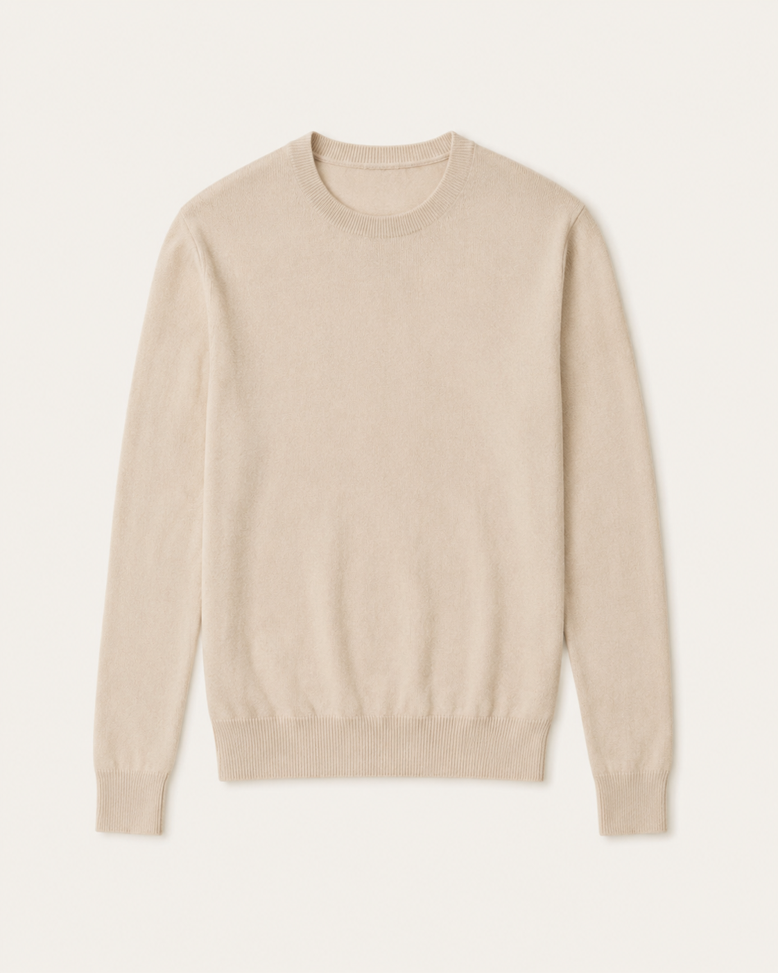 Girocollo Classic Slim Fit Uomo Cashmi beige in cashmere, vista frontale.