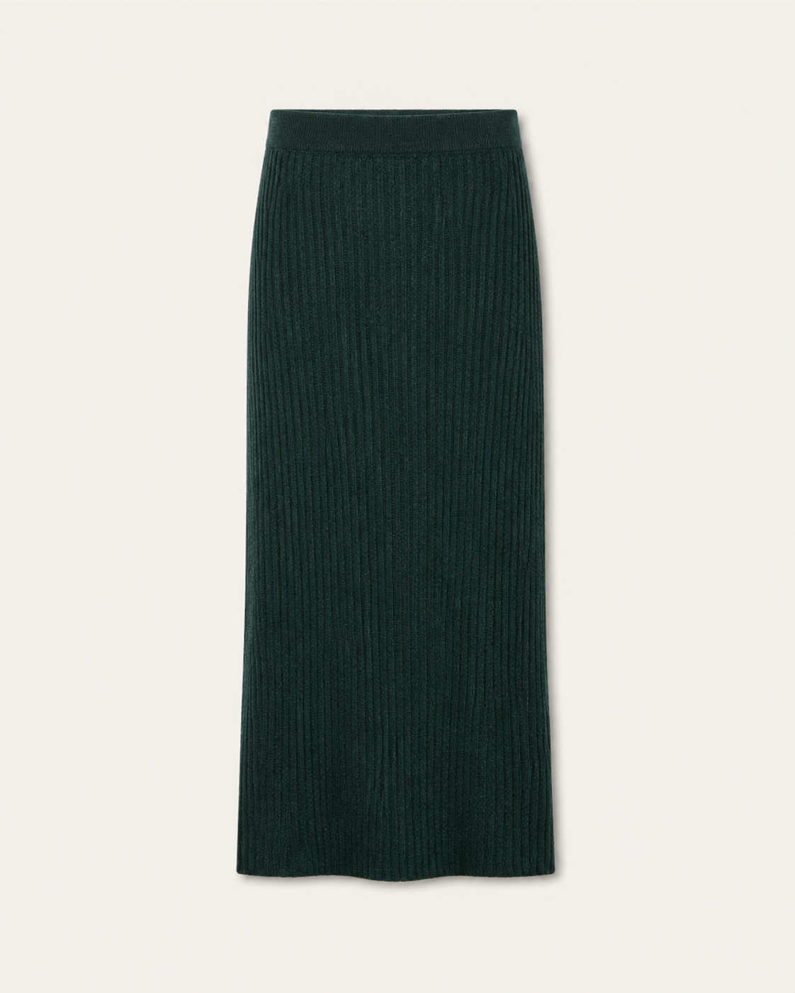 Gonna midi a coste Cashmi in cashmere verde mélange, vista frontale