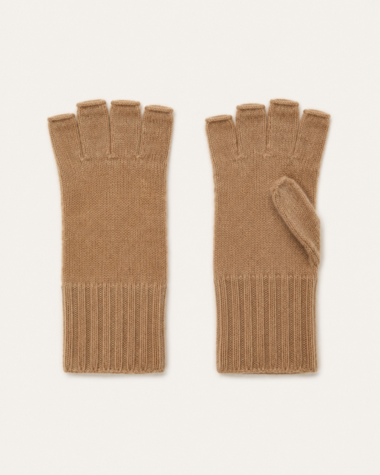 Guanti senza dita in cashmere color cammello Cashmi