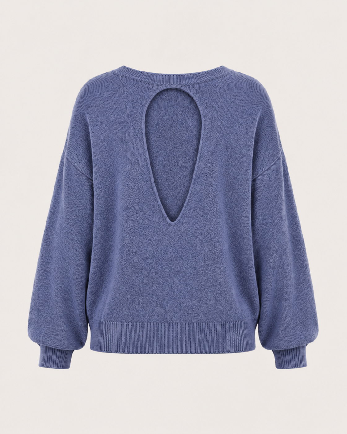 Maglione da donna in cashmere blu con apertura a goccia sulla schiena