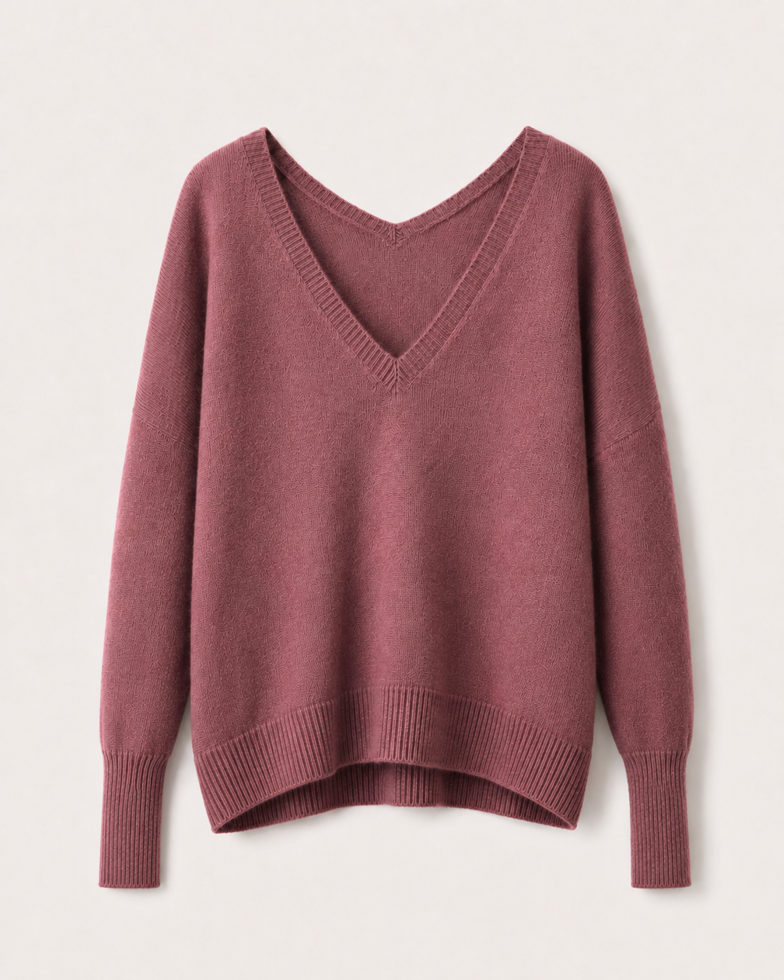 Maglione da donna in cashmere rosa con ampi scolli a V, vista frontale